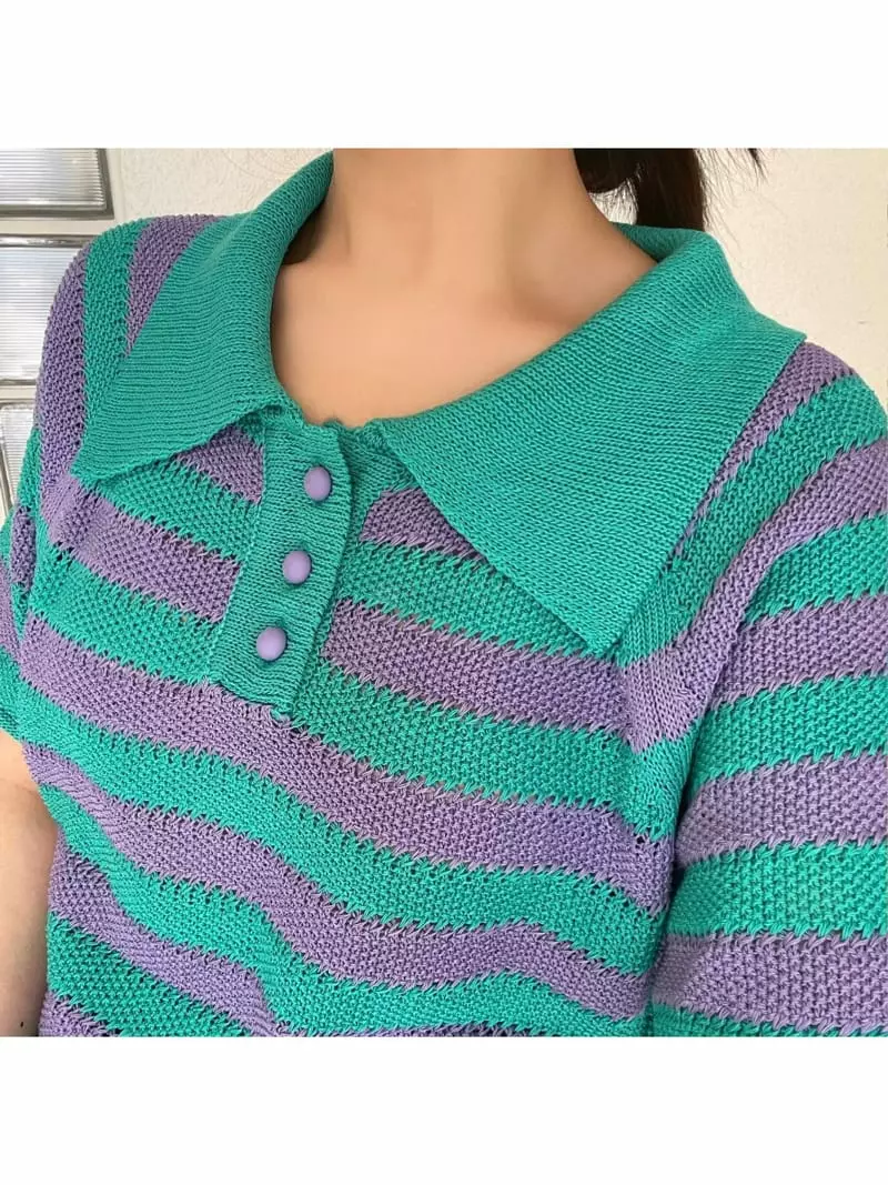 All Vibe - Korean Women Fashion - #momslook - Stripes Waffle Knit Tee