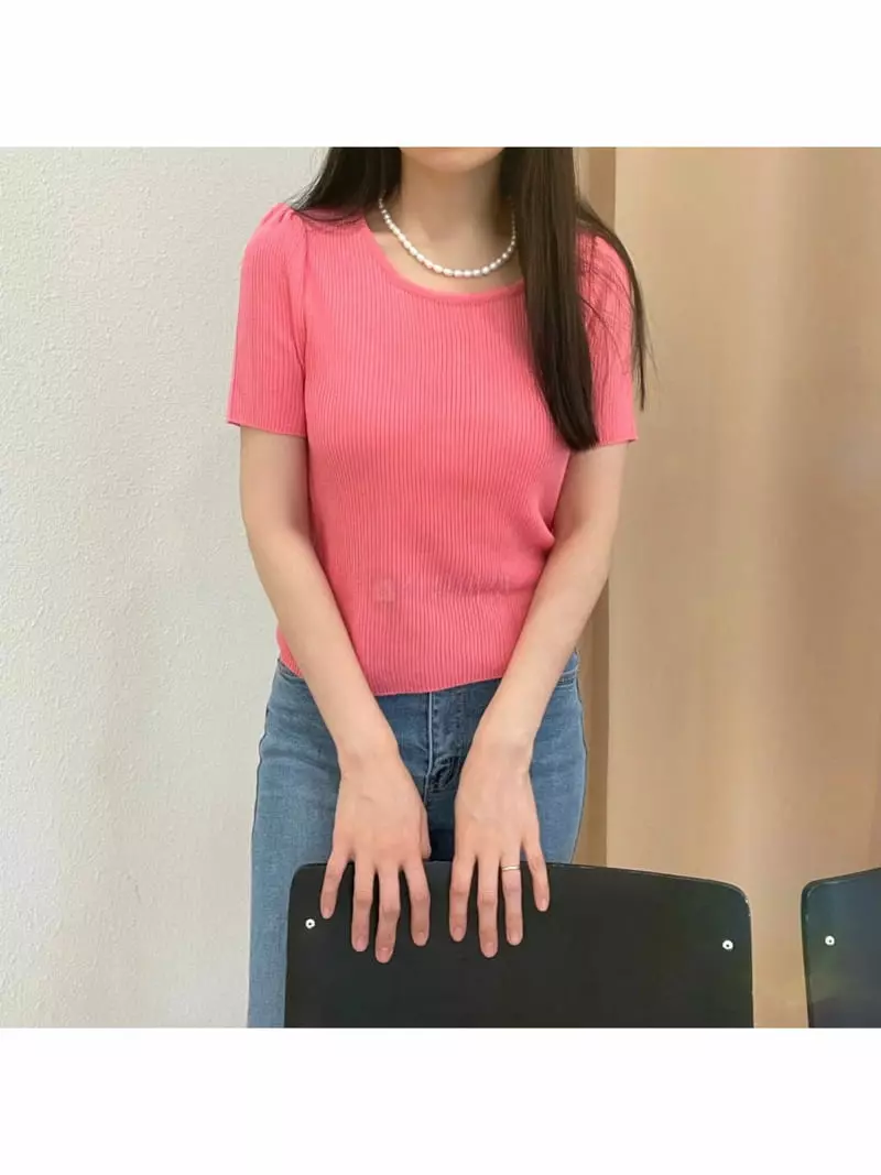 All Vibe - Korean Women Fashion - #momslook - Puff Rib Square Summer Knit Tee - 10