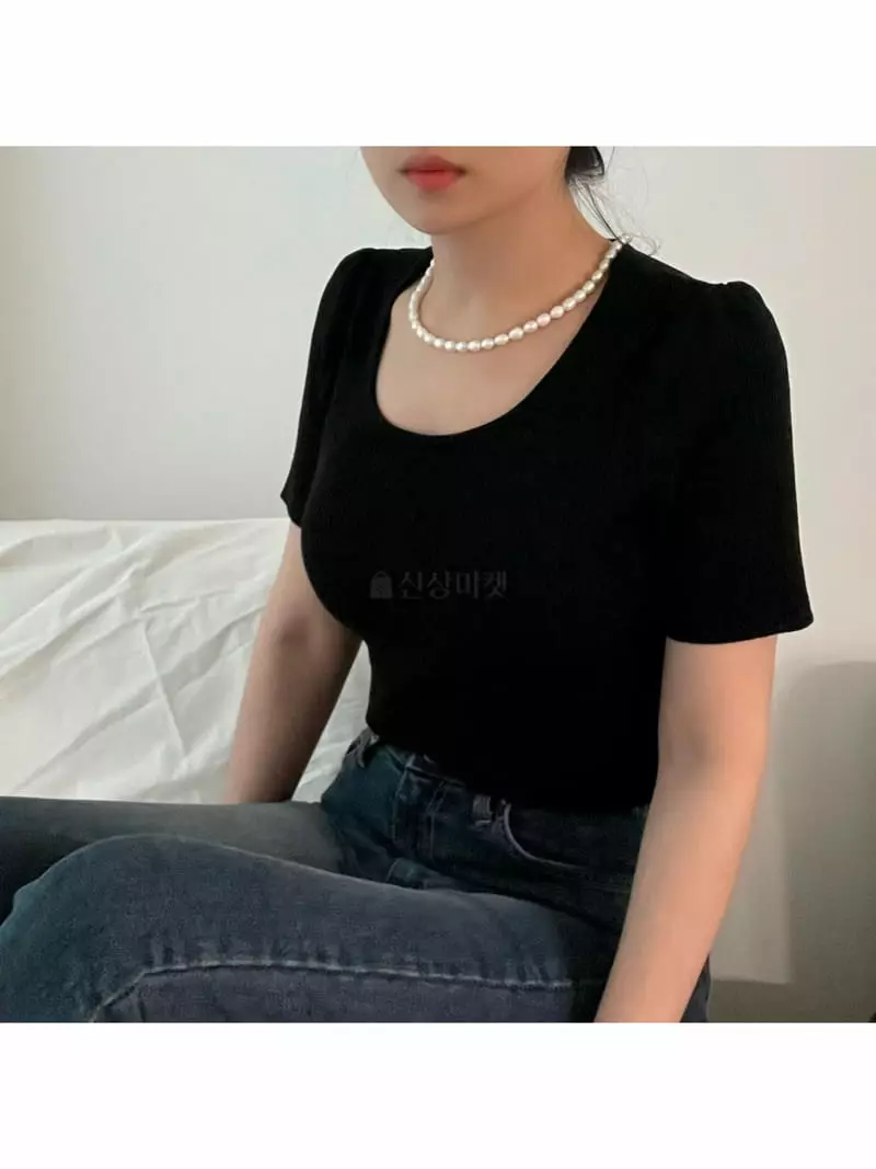 All Vibe - Korean Women Fashion - #momslook - Puff Rib Square Summer Knit Tee - 2