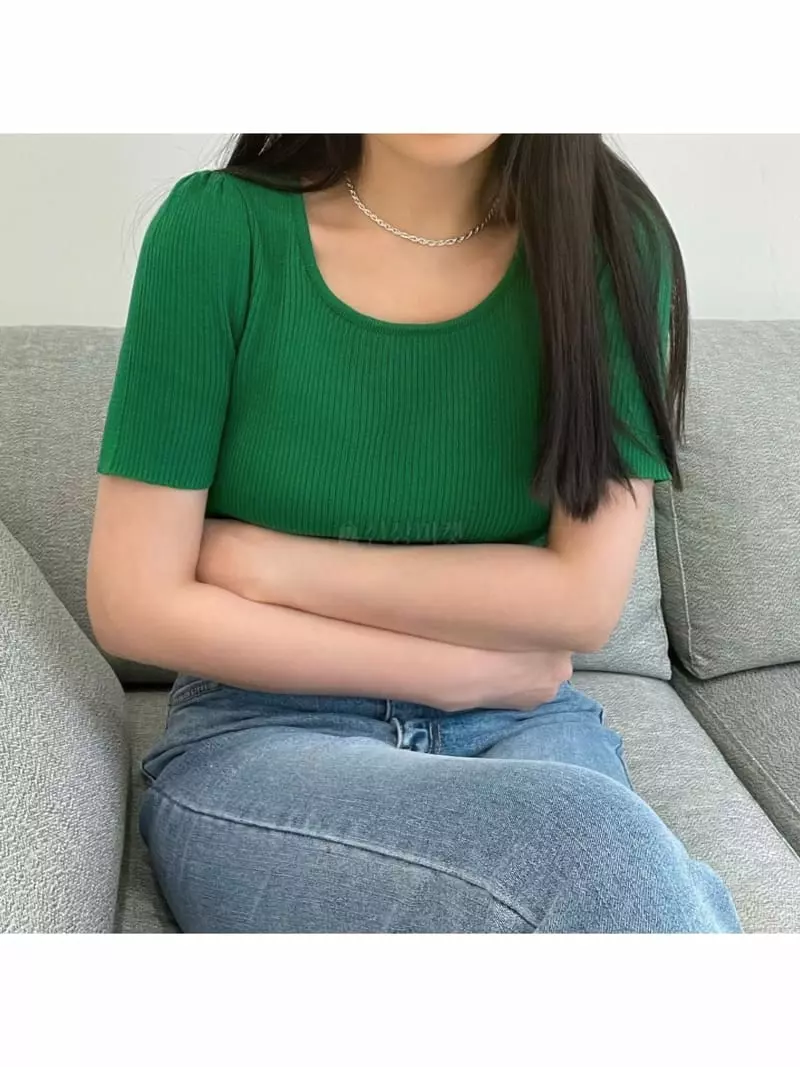 All Vibe - Korean Women Fashion - #womensfashion - Puff Rib Square Summer Knit Tee - 4