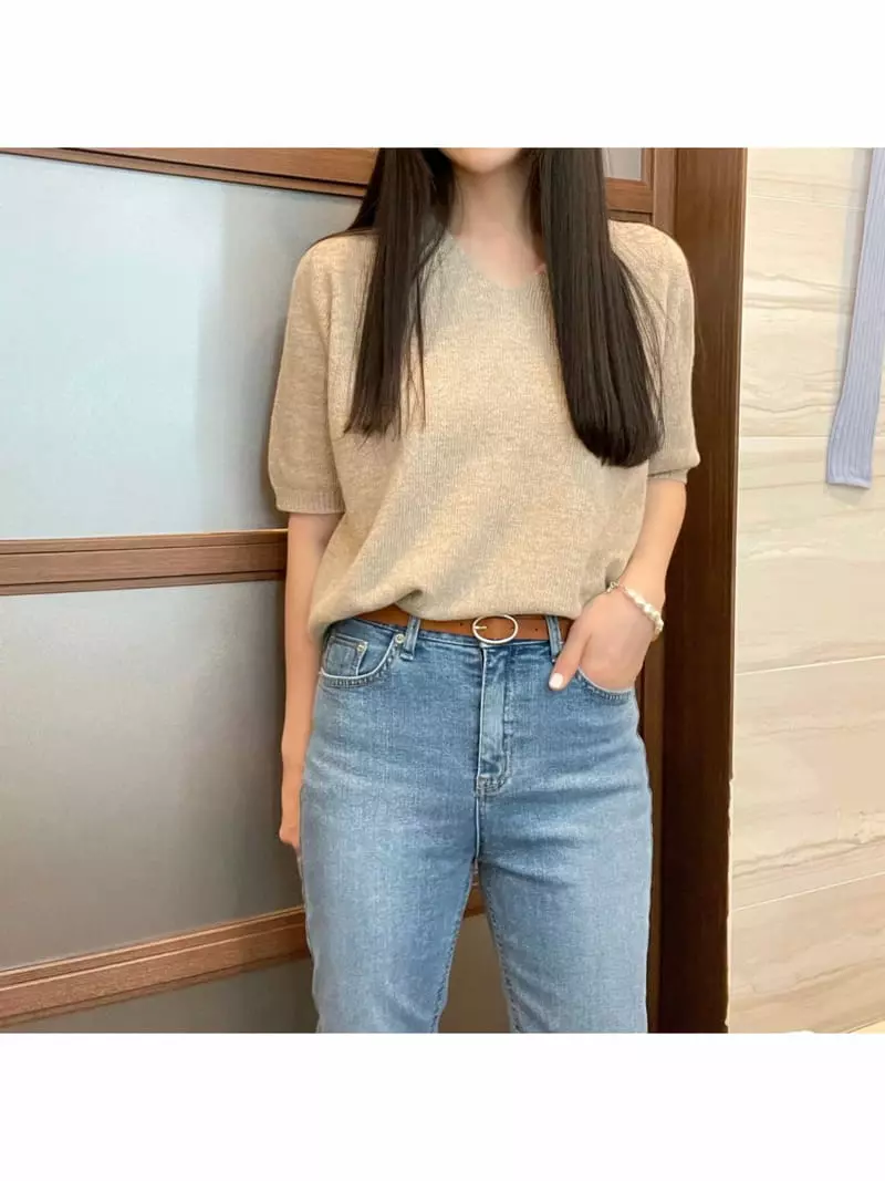 All Vibe - Korean Women Fashion - #restrostyle - Whole Gamnet Summer Knit Tee - 2