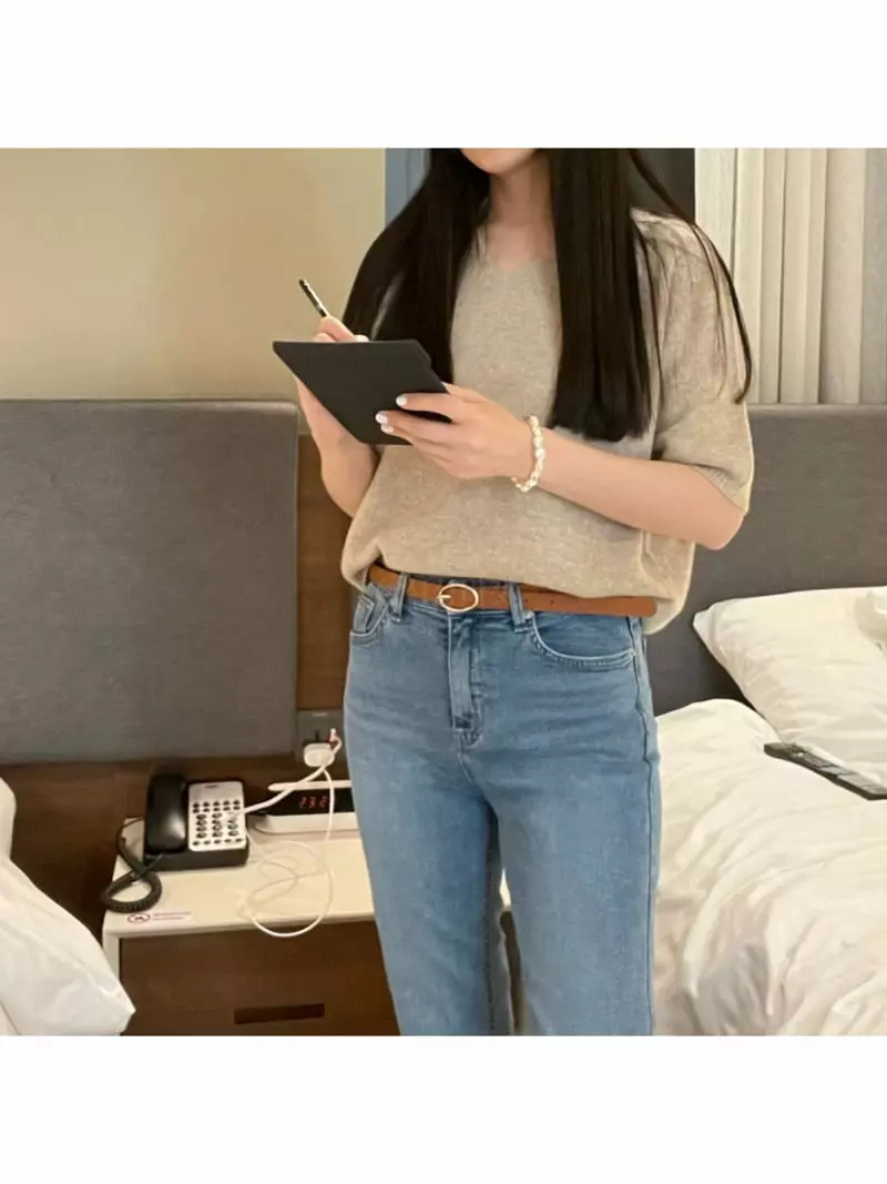 All Vibe - Korean Women Fashion - #romanticstyle - Whole Gamnet Summer Knit Tee - 3