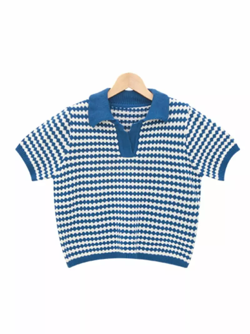 All Vibe - Korean Women Fashion - #romanticstyle - Mue Check Collar Knit Tee - 2