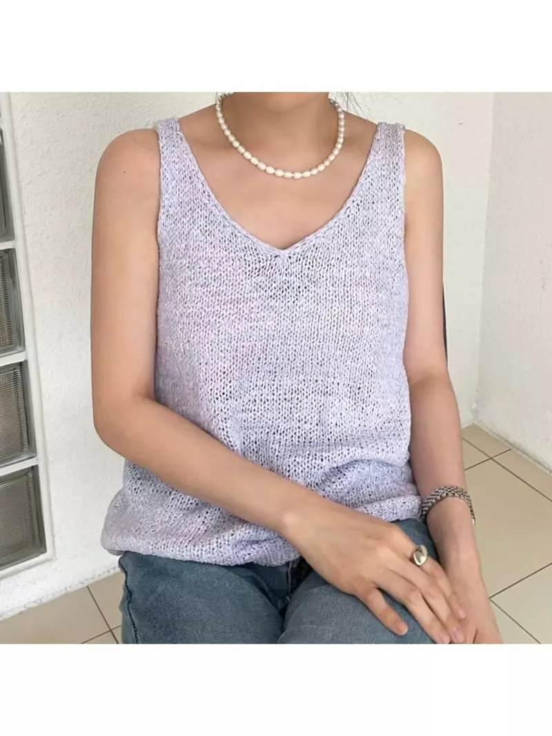 All Vibe - Korean Women Fashion - #shopsmall - V Neck Mesh Sleeveless Knit Tee - 2