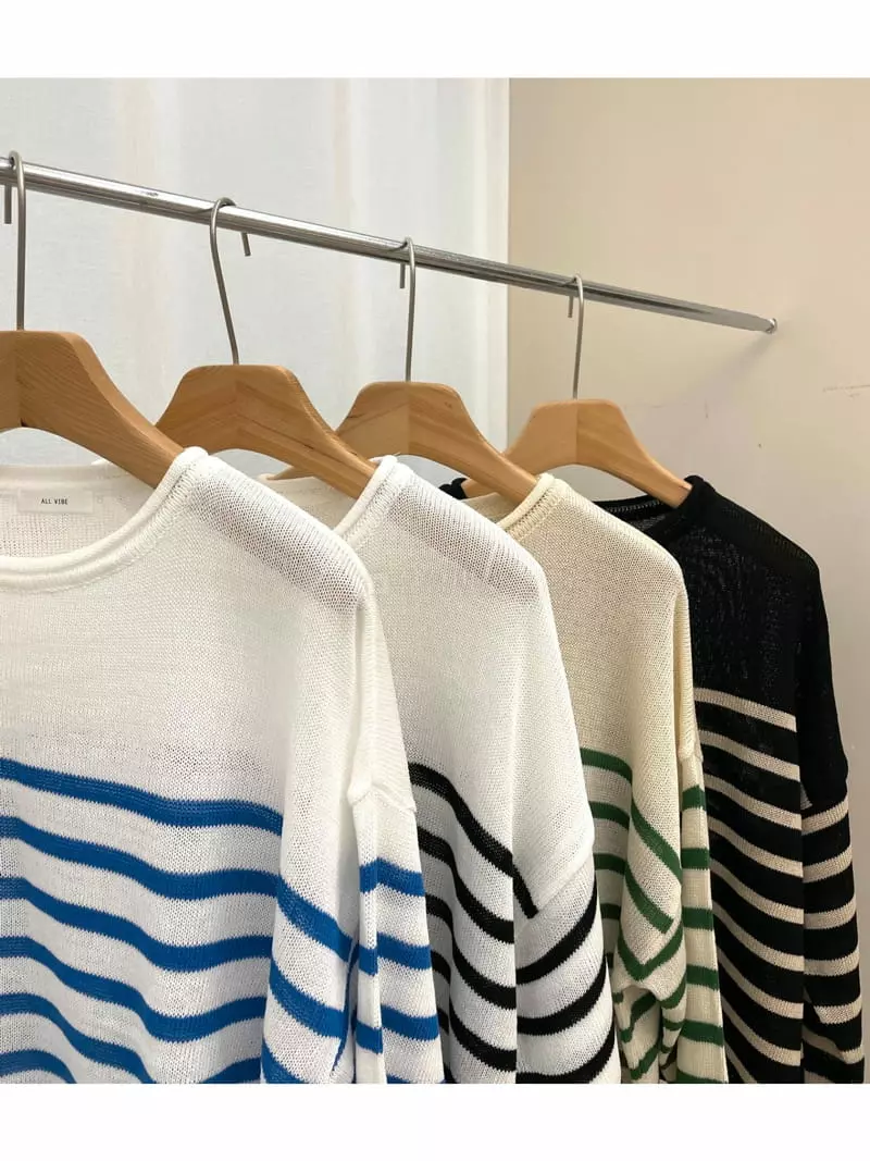 All Vibe - Korean Women Fashion - #vintageinspired - Marinr Stripes Summer Knit Tee - 3