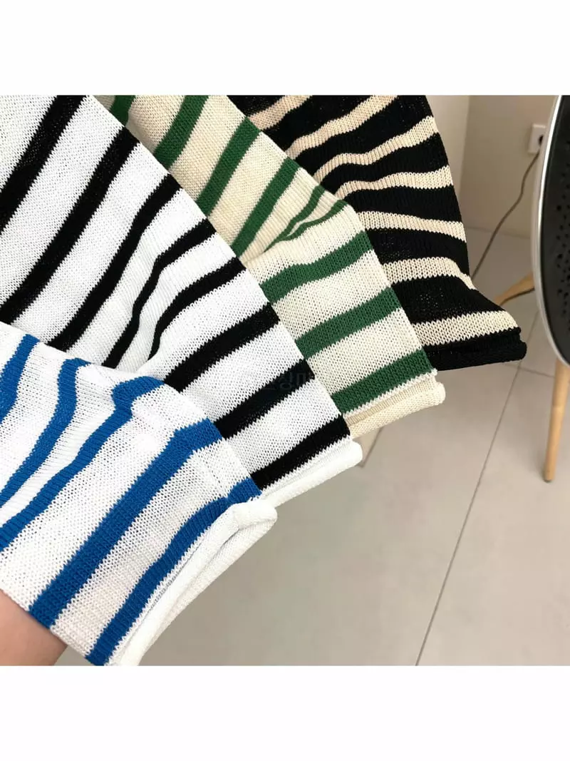All Vibe - Korean Women Fashion - #vintageinspired - Marinr Stripes Summer Knit Tee - 4