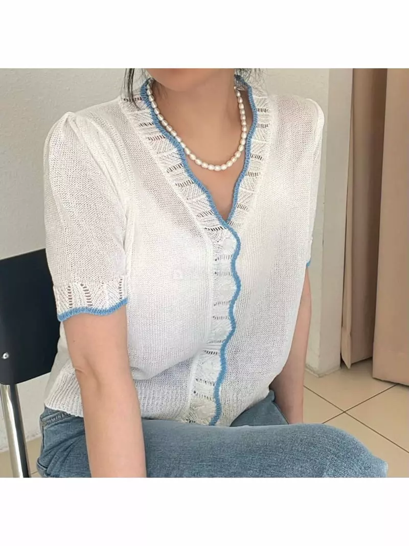 All Vibe - Korean Women Fashion - #momslook - Color Puff V Neck Cardigan - 4