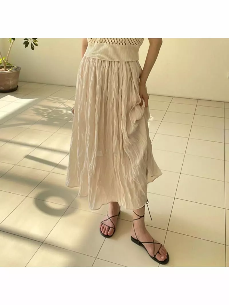 All Vibe - Korean Women Fashion - #womensfashion - Wrinkle Long Skirt - 3