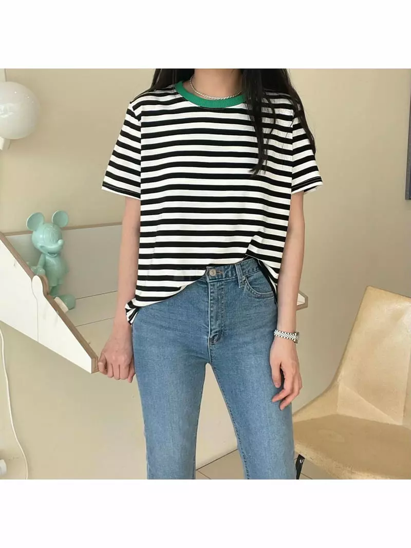 All Vibe - Korean Women Fashion - #womensfashion - Stripes Point Tee - 3