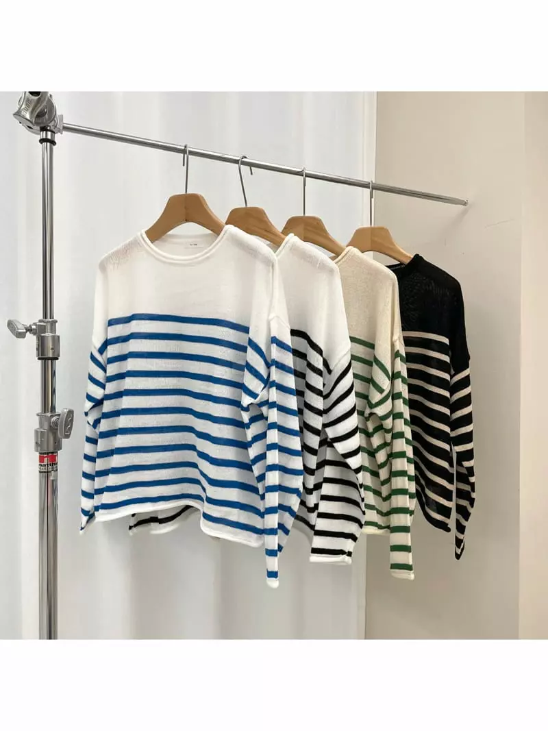 All Vibe - Korean Women Fashion - #womensfashion - Marinr Stripes Summer Knit Tee - 2