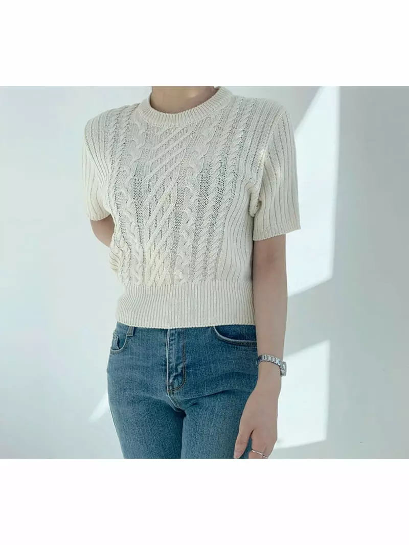 All Vibe - Korean Women Fashion - #womensfashion - Cable Summer Knit Tee