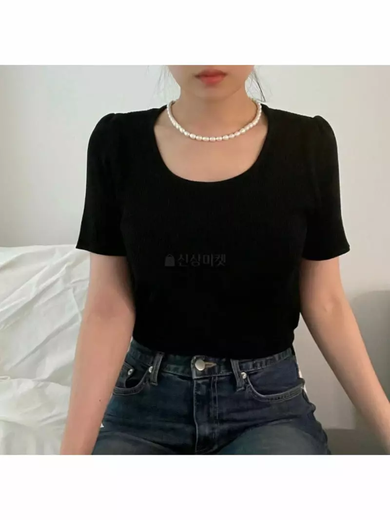 All Vibe - Korean Women Fashion - #womensfashion - Puff Rib Square Summer Knit Tee - 3