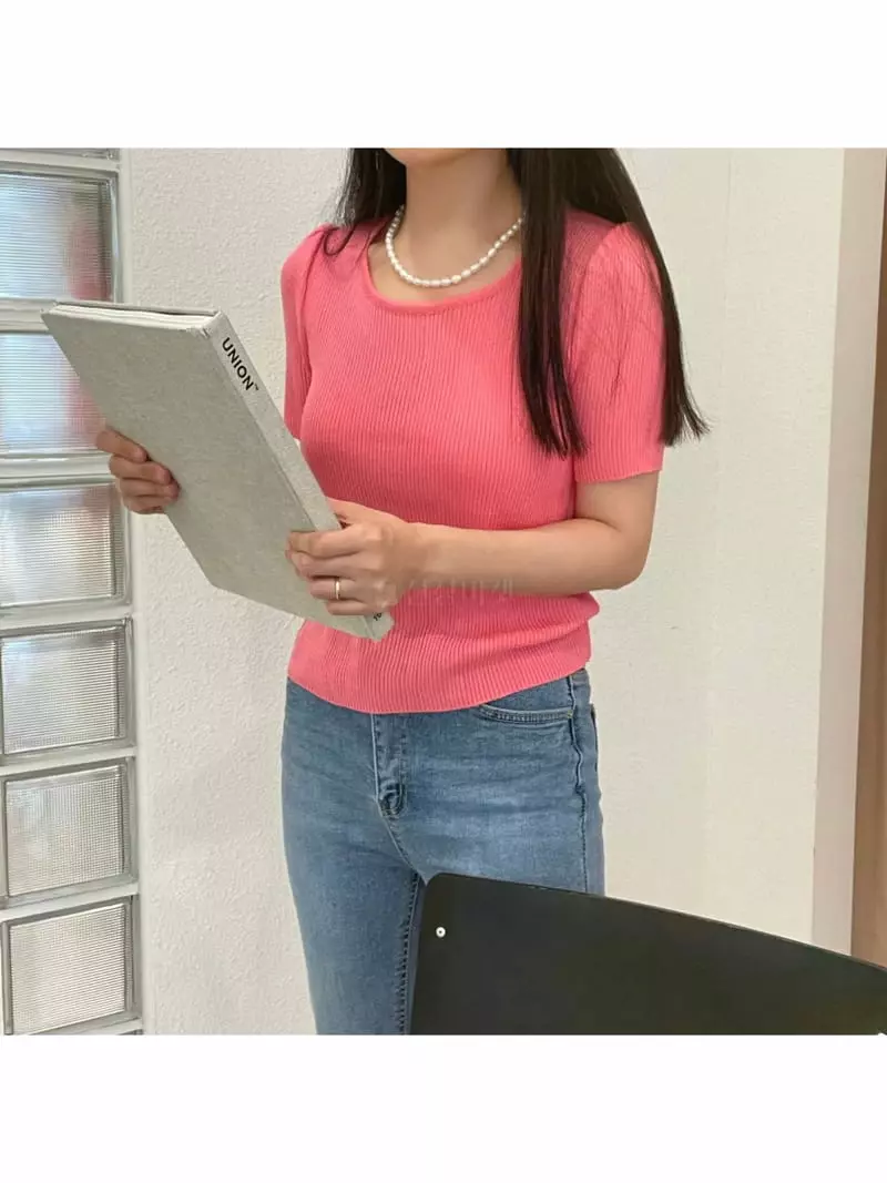 All Vibe - Korean Women Fashion - #womensfashion - Puff Rib Square Summer Knit Tee - 7