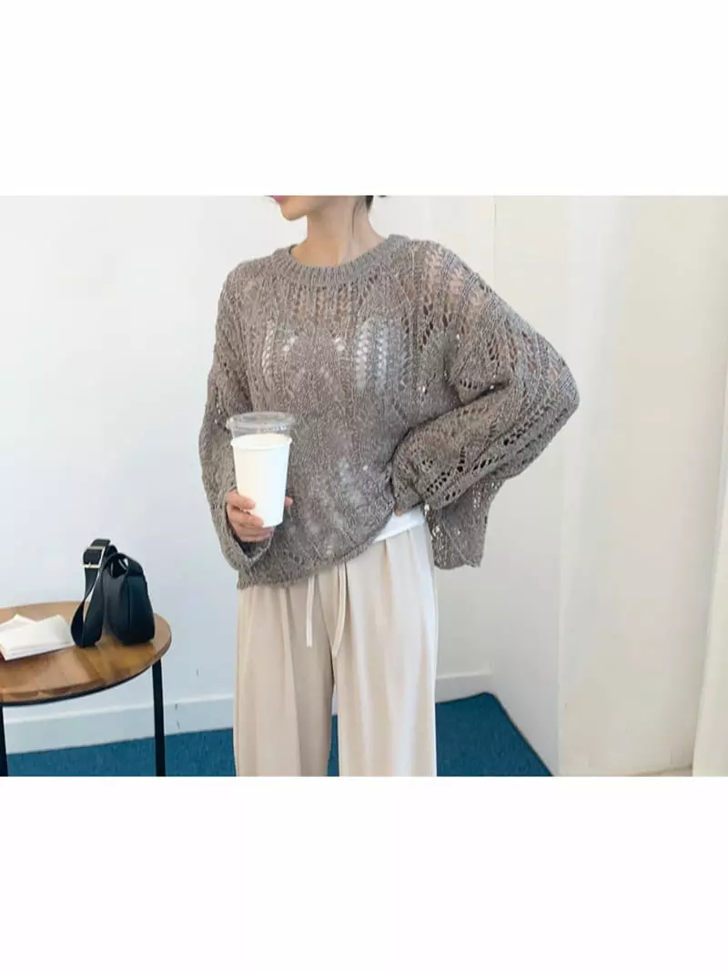All Vibe - Korean Women Fashion - #momslook - Liff Wave Knit Tee - 4