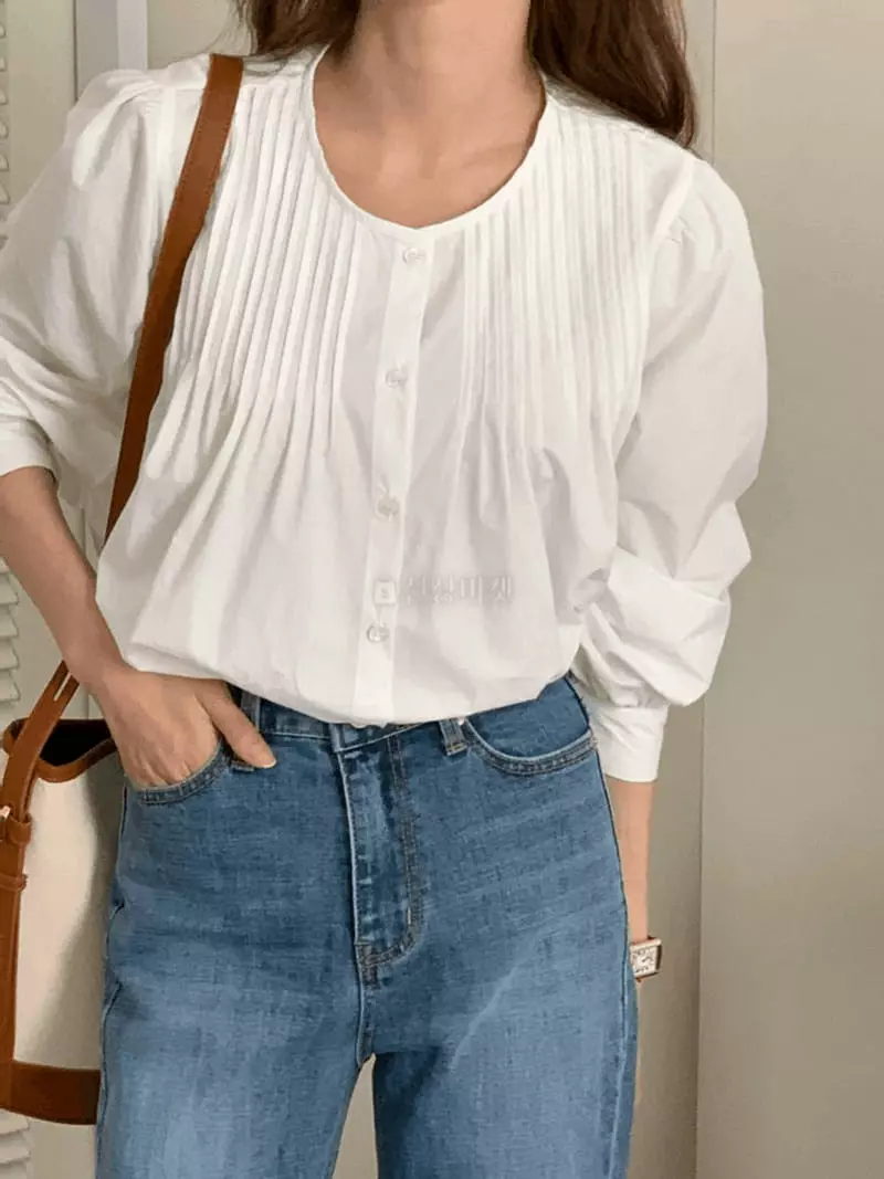 And More - Korean Women Fashion - #vintageinspired - Pintuck Whole Blouse - 3