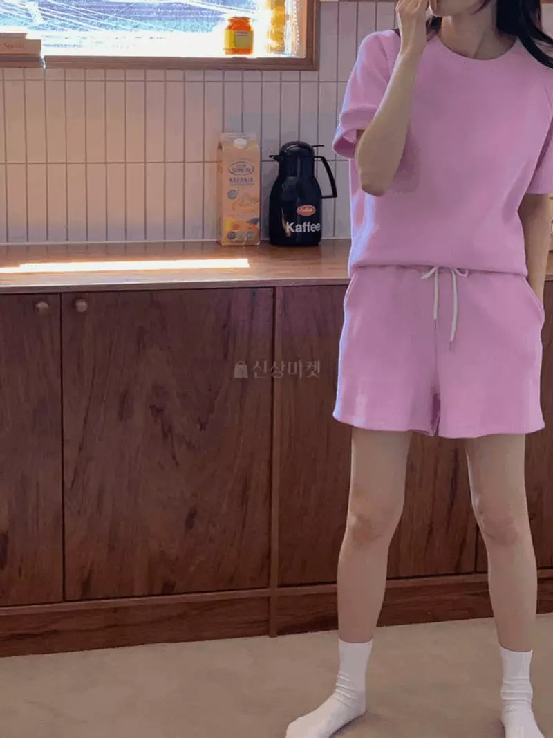 And More - Korean Women Fashion - #womensfashion - Waffle Half Top Bottom Set - 2