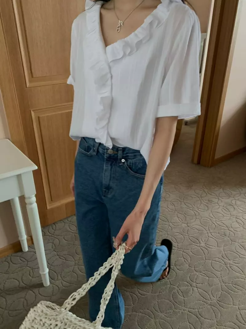 As Thought - Korean Women Fashion - #momslook - V Neck Frill Blouse
