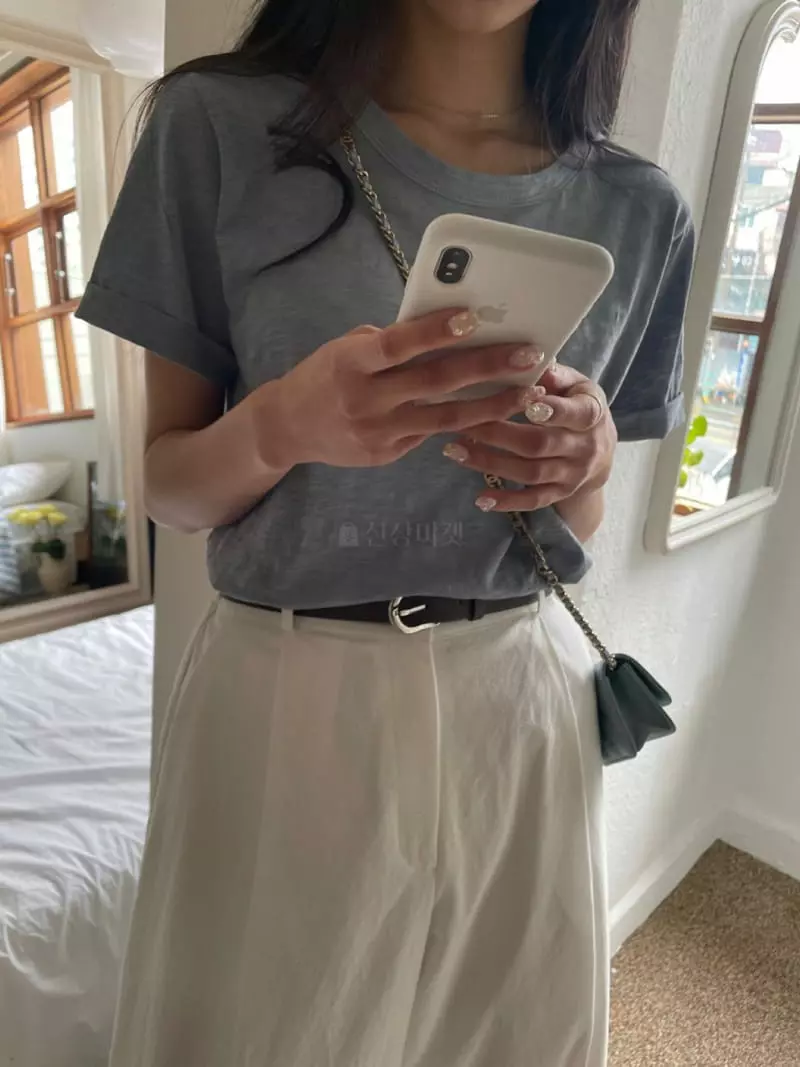 As Thought - Korean Women Fashion - #vintageinspired - Roll-up Tee - 2