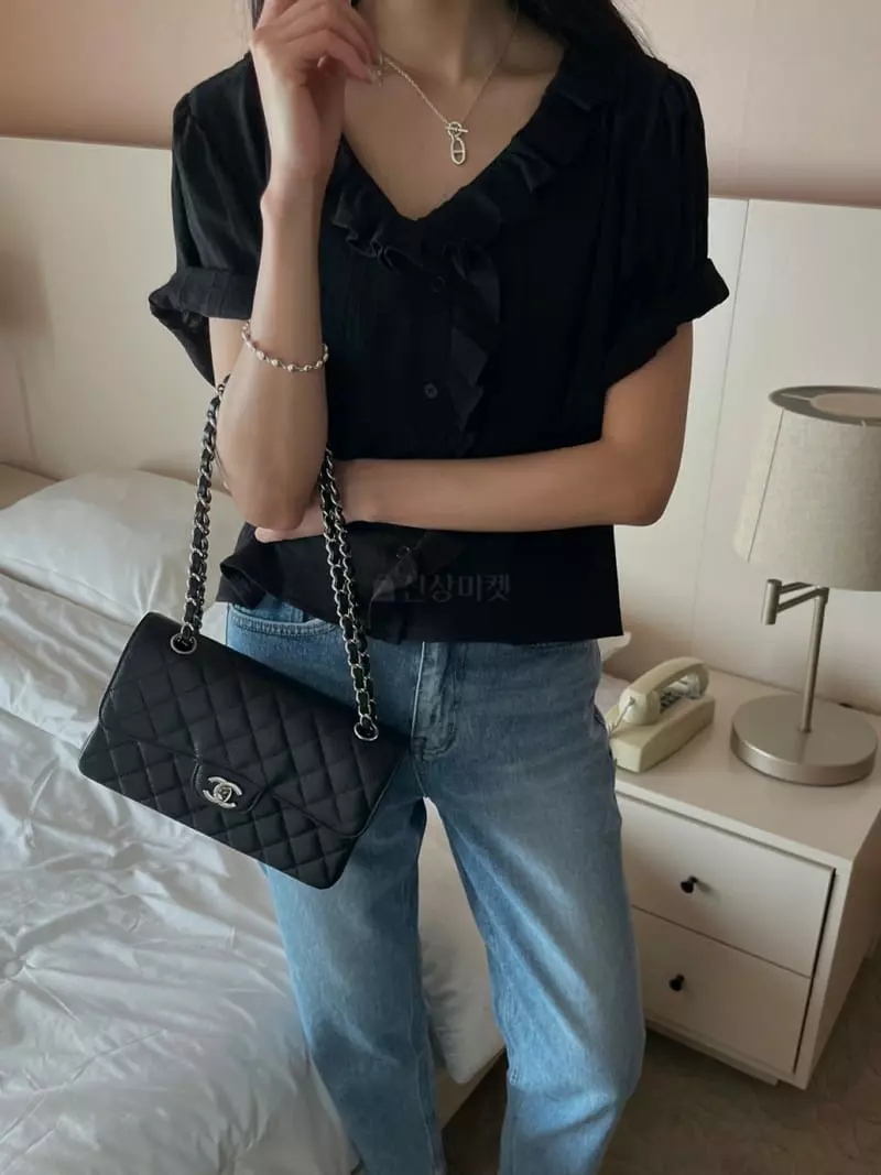 As Thought - Korean Women Fashion - #momslook - V Neck Frill Blouse - 4