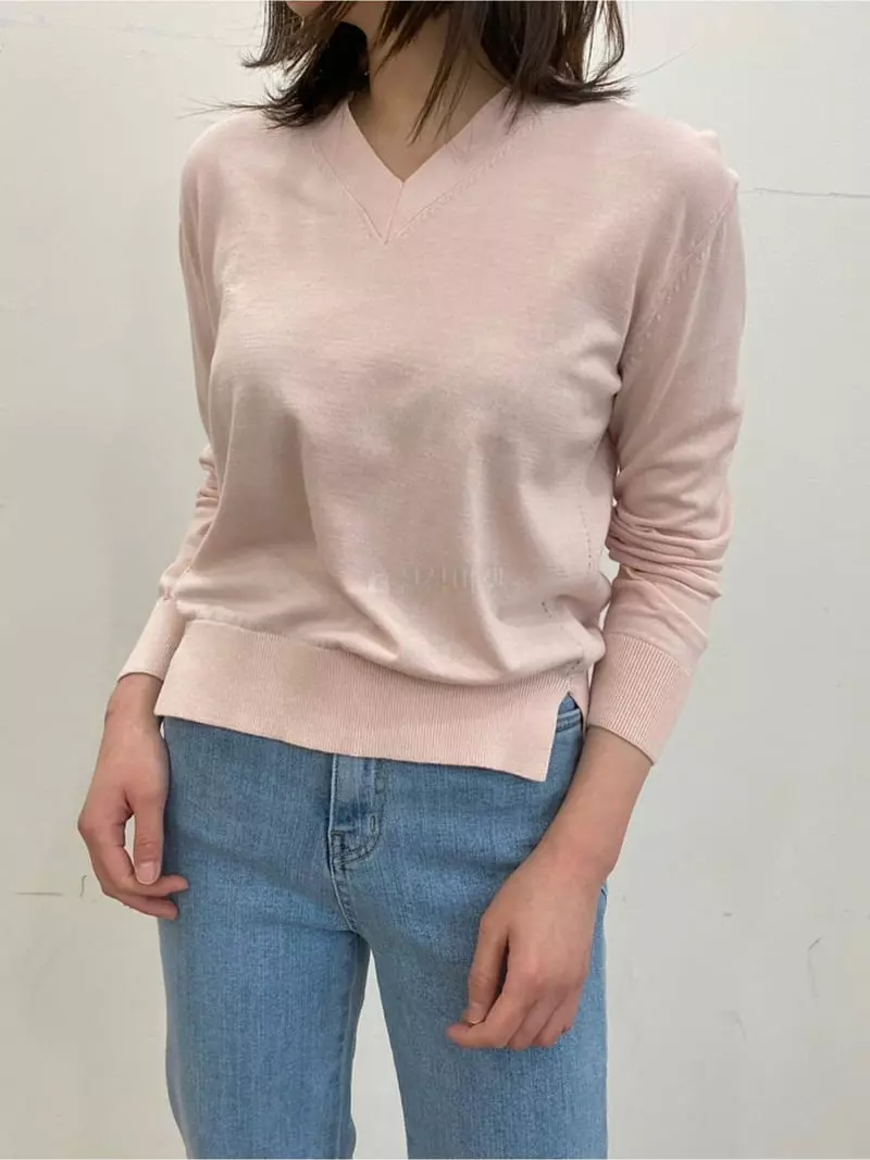 Ave29 - Korean Women Fashion - #womensfashion - V Neck Slit Knit - 4