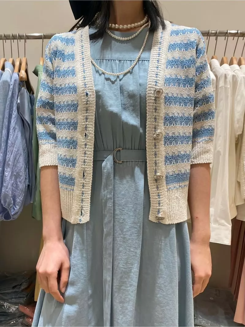 Ave29 - Korean Women Fashion - #momslook - Half Stripes Cardigan
