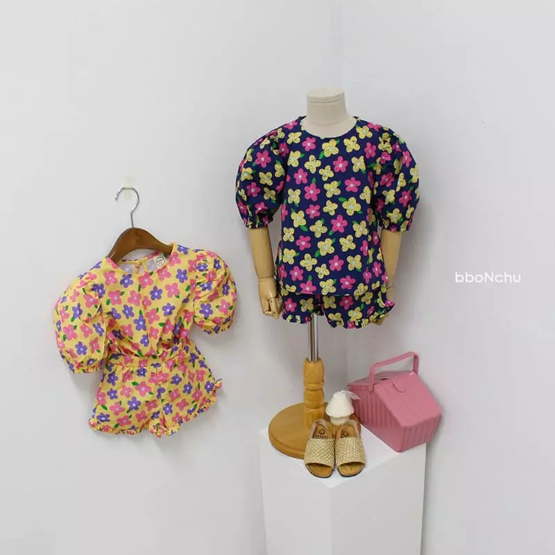 Bbonchu - Korean Children Fashion - #discoveringself - Flower Top Bottom Set
