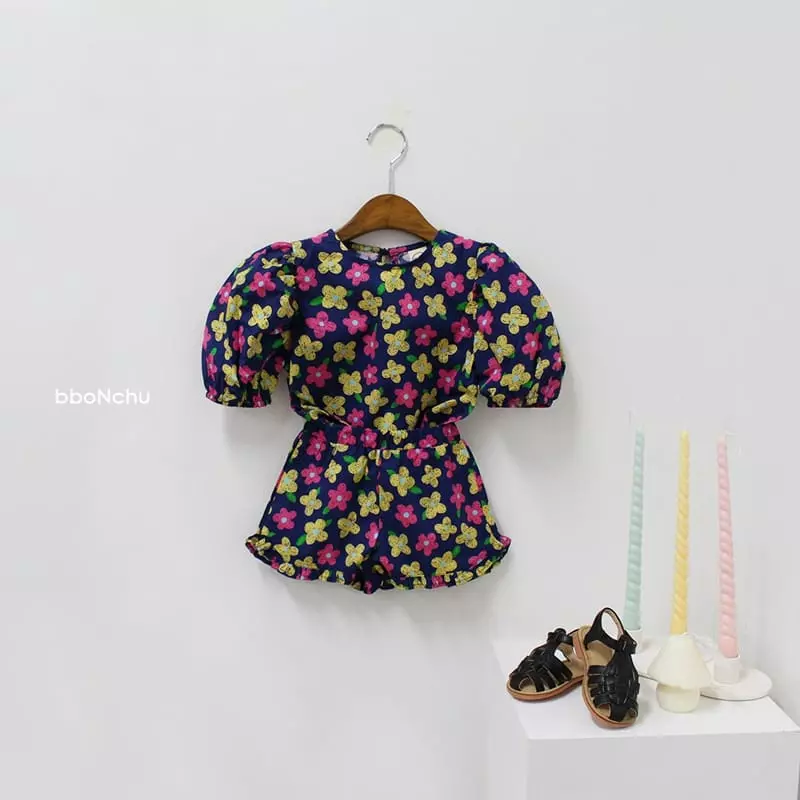 Bbonchu - Korean Children Fashion - #fashionkids - Flower Top Bottom Set - 2