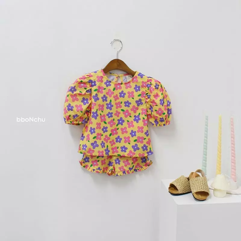 Bbonchu - Korean Children Fashion - #kidsshorts - Flower Top Bottom Set - 3