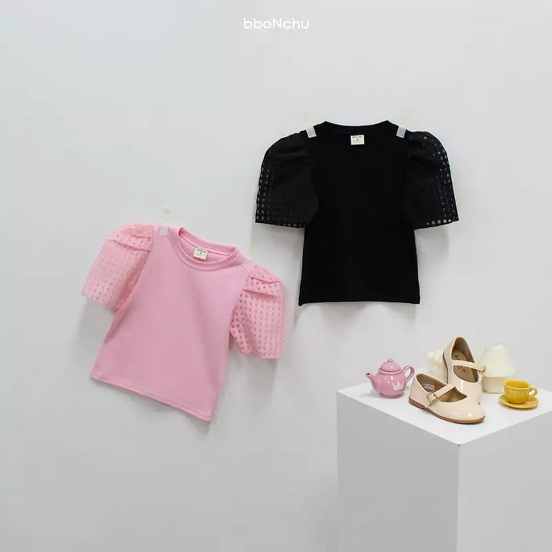 Bbonchu - Korean Children Fashion - #kidzfashiontrend - Puff Check Tee