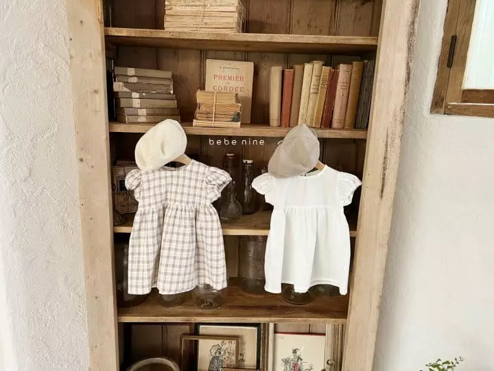 Bebe Nine - Korean Baby Fashion - #babywear - Eyelet One-piece Beige Check - 5