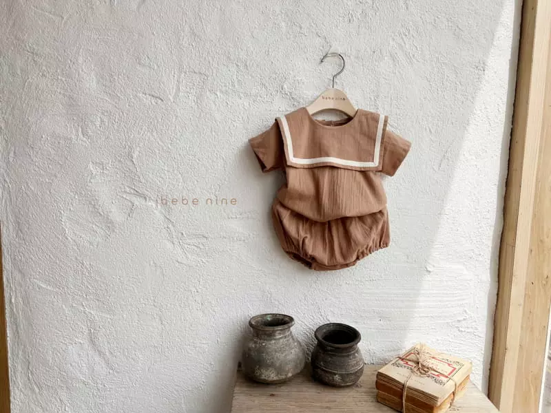 Bebe Nine - Korean Baby Fashion - #onlinebabyshop - Square Sailor Top Bottom Set - 2