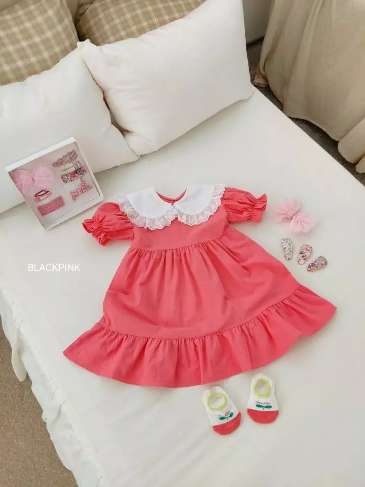 Black Pink - Korean Children Fashion - #childrensboutique - Summer Big Collar One-piece - 2