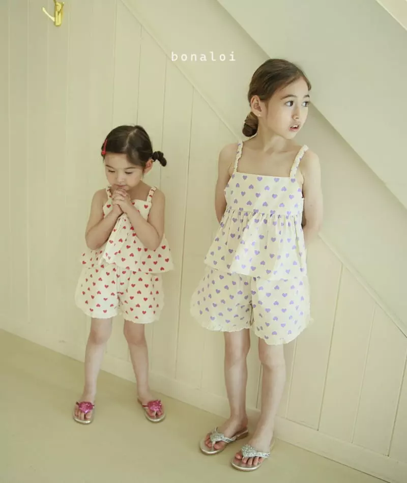 Bonaloi - Korean Children Fashion - #Kfashion4kids - Heart Top Bottom Set - 12