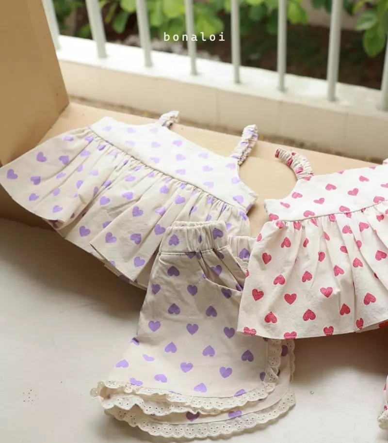 Bonaloi - Korean Children Fashion - #stylishchildhood - Heart Top Bottom Set - 4