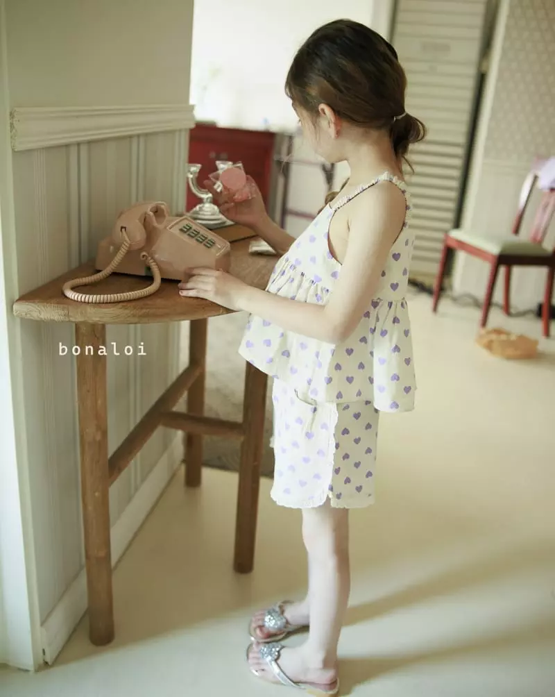 Bonaloi - Korean Children Fashion - #discoveringself - Heart Top Bottom Set - 7