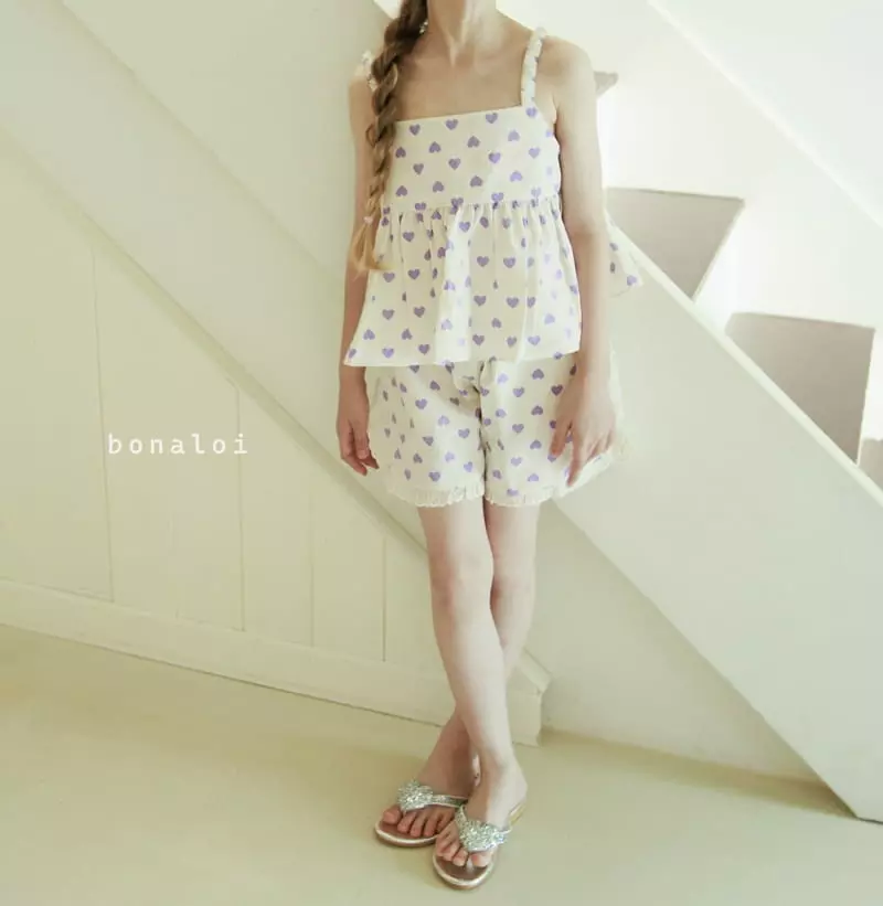 Bonaloi - Korean Children Fashion - #fashionkids - Heart Top Bottom Set - 8
