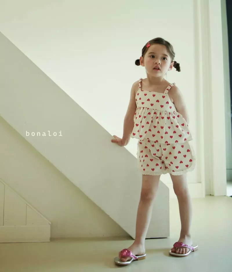 Bonaloi - Korean Children Fashion - #kidsshorts - Heart Top Bottom Set - 9