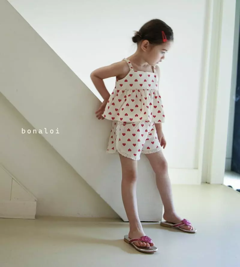 Bonaloi - Korean Children Fashion - #kidsstore - Heart Top Bottom Set - 10