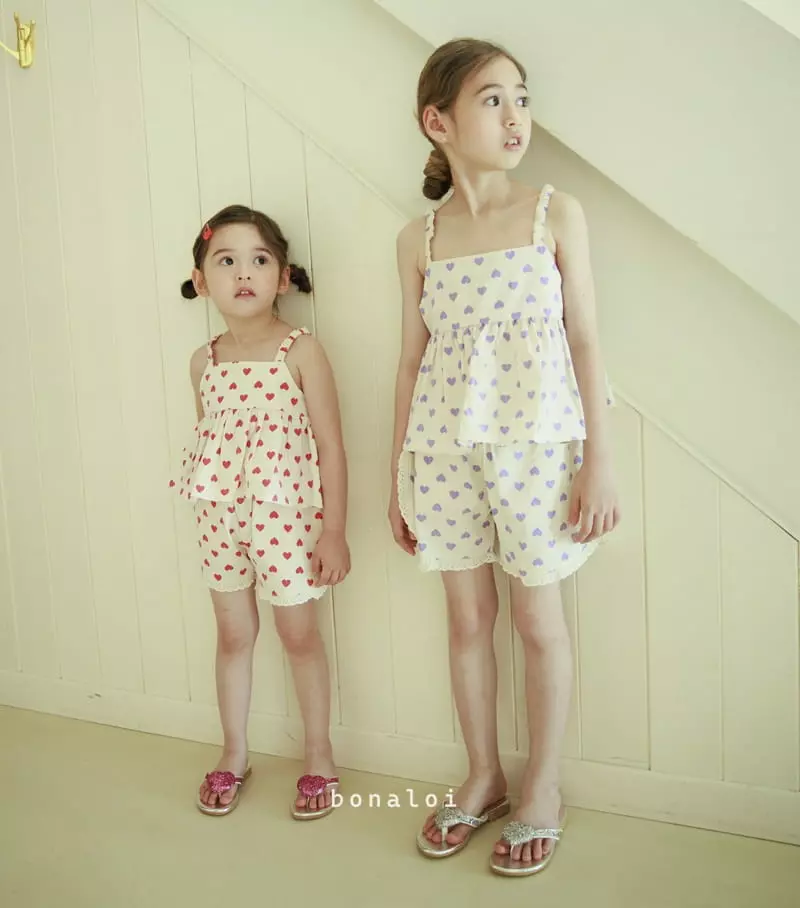 Bonaloi - Korean Children Fashion - #kidzfashiontrend - Heart Top Bottom Set - 11