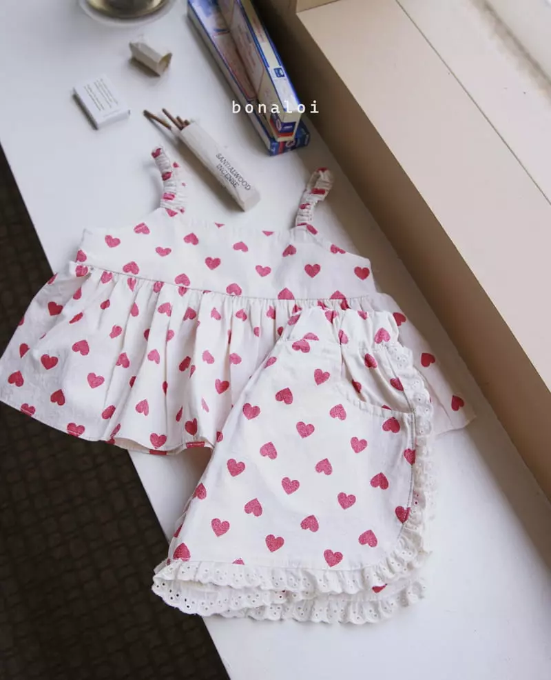 Bonaloi - Korean Children Fashion - #stylishchildhood - Heart Top Bottom Set - 3