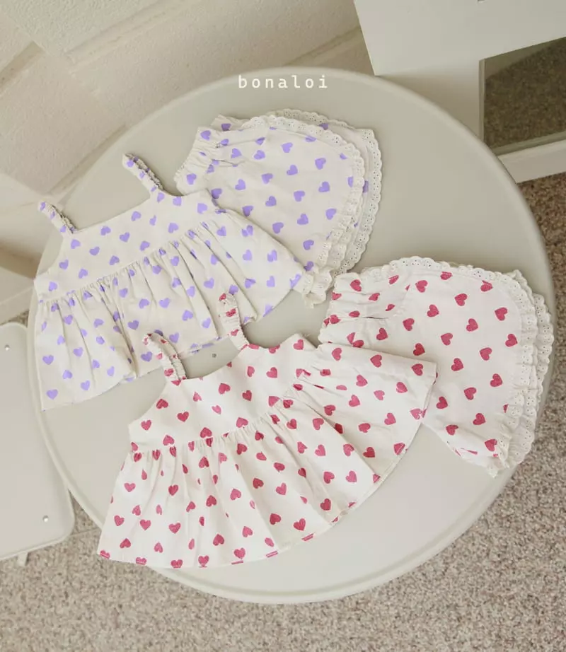 Bonaloi - Korean Children Fashion - #todddlerfashion - Heart Top Bottom Set
