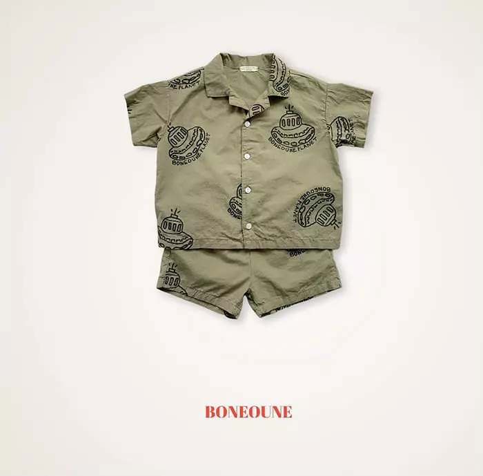 Boneoune - Korean Children Fashion - #fashionkids - Planet Button Up Top Bottom Set - 11