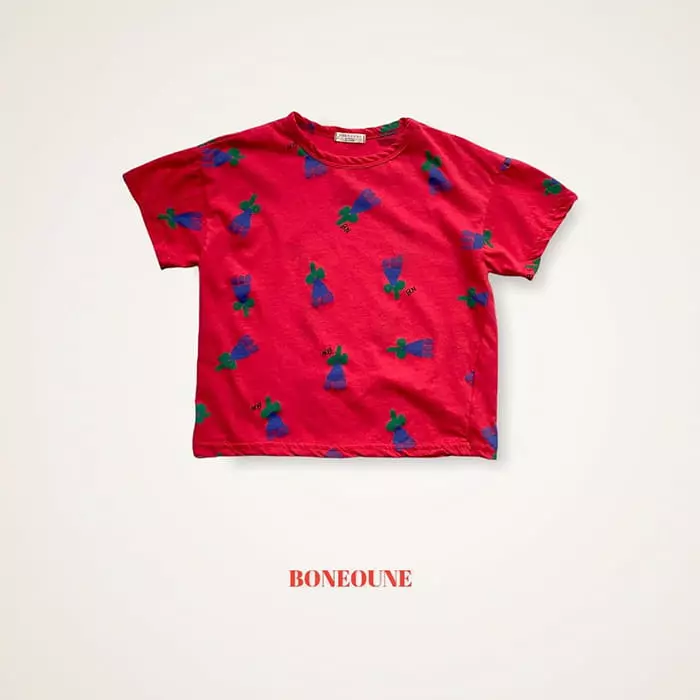 Boneoune - Korean Children Fashion - #kidsshorts - Blue Flower Tee - 6