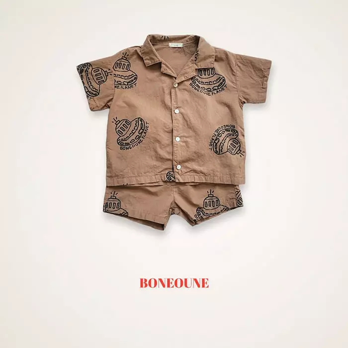 Boneoune - Korean Children Fashion - #magicofchildhood - Planet Button Up Top Bottom Set - 3