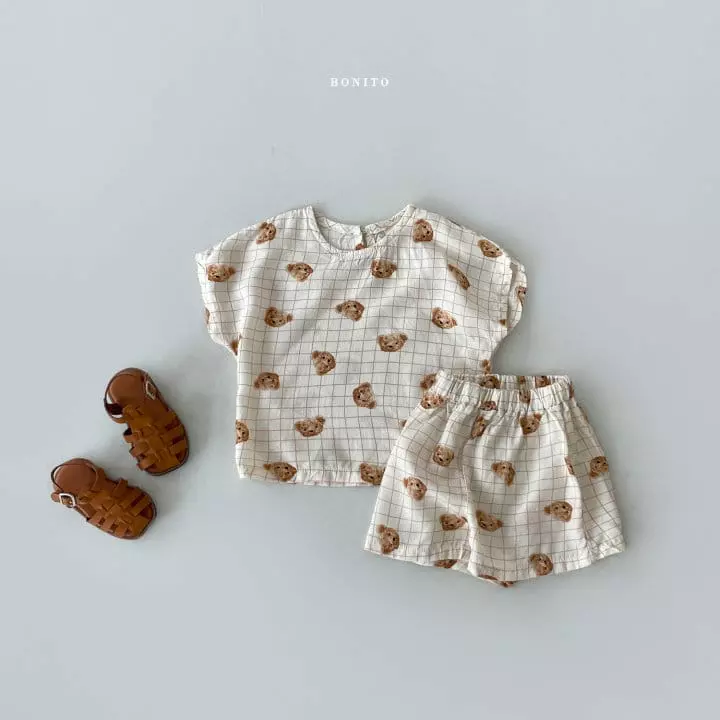 Bonito - Korean Baby Fashion - #babyboutique - Bebe Linen Bear Top Bottom Set - 4