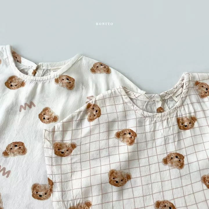 Bonito - Korean Baby Fashion - #onlinebabyshop - Bebe Linen Bear Top Bottom Set