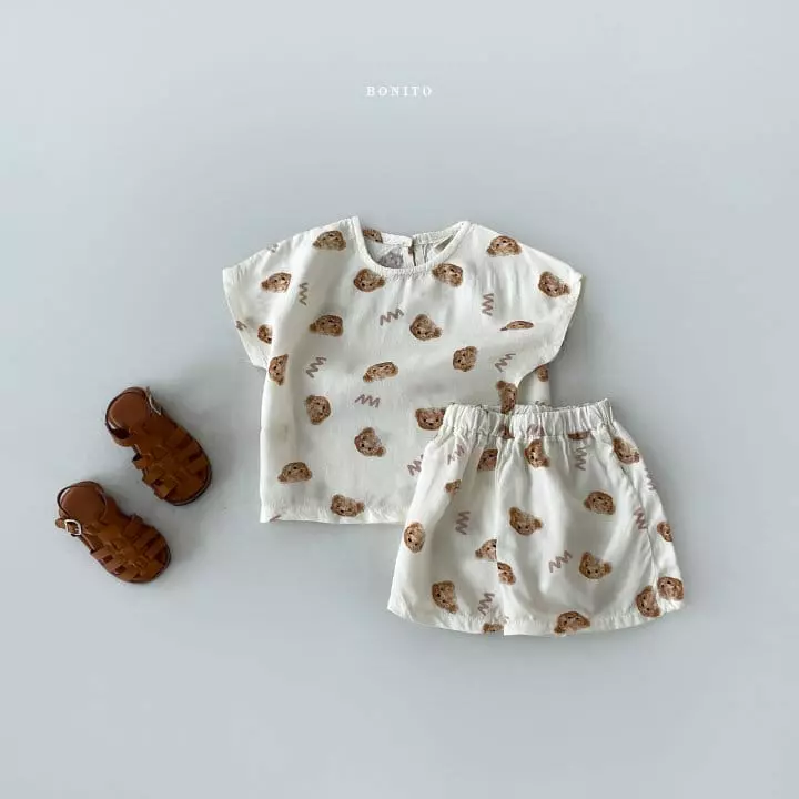 Bonito - Korean Children Fashion - #childofig - Linen Bear Top Bottom Set - 2