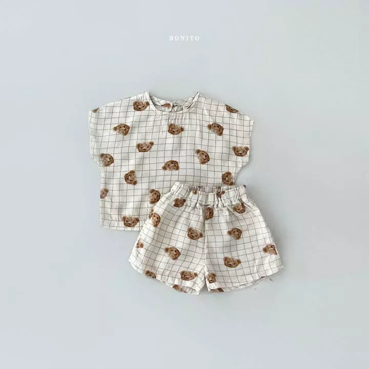 Bonito - Korean Children Fashion - #discoveringself - Linen Bear Top Bottom Set - 5