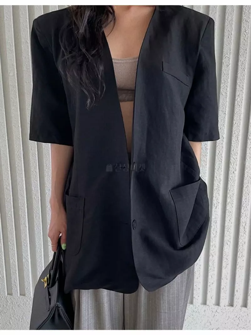 Buckle - Korean Women Fashion - #momslook - No Collar Jacket