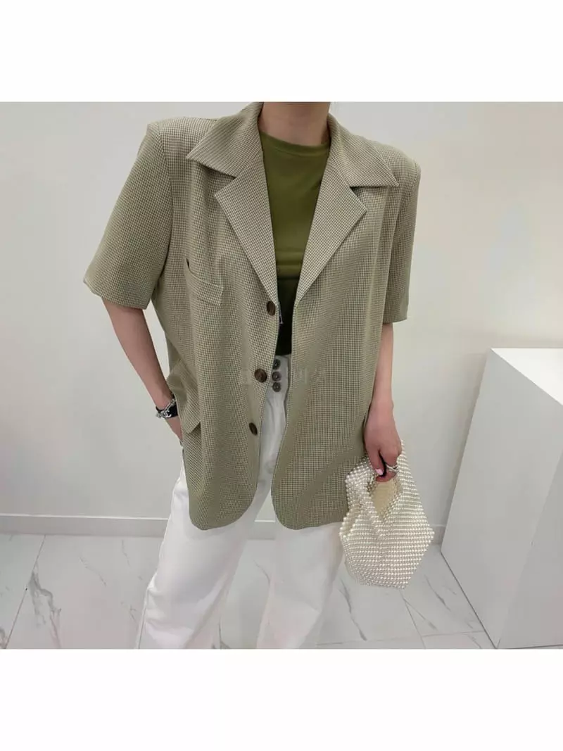 Buckle - Korean Women Fashion - #momslook - Check Jacket - 3